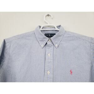 (Ma) Y2K Ralph Lauren Shirt Mens XL Seersucker Short Sleeve Classic Pony Stripe